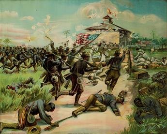 (MILITARY--SPANISH AMERICAN WAR.) The Battle of Quasimas Near Santiago. June 24th 1898. The 9th and 10th Colored Calvary in Support of